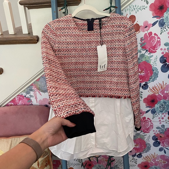 Zara Contrasting Tweed Button Down Top - Picture 2 of 4